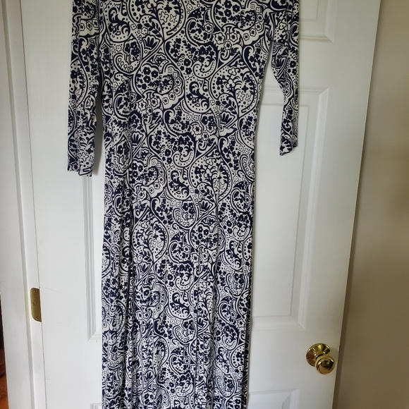 Boden size 8 navy blue wrap around v-neck dress 3/4 long sleeves - Picture 4 of 9